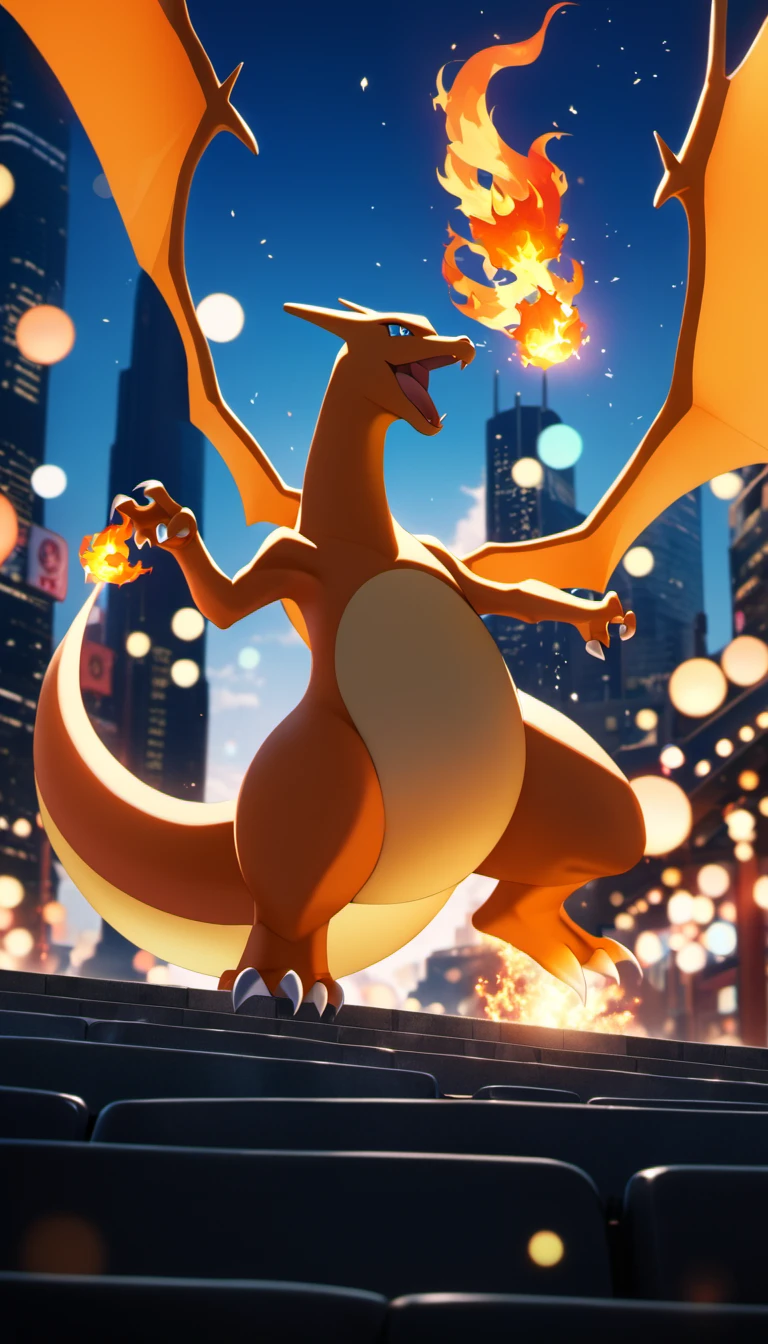 cinematic photo charizard, vivid, scenery, detailed background, masterpiece, best quality, high quality, absurdres. 35mm photograph, film, bokeh, professional, 4k, highly detailed