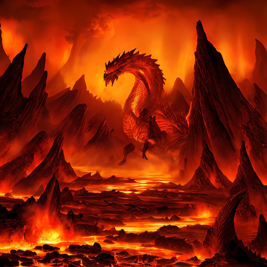 (masterpiece:1.2), (best quality,:1.2), 8k, HDR, ultra detailed, ((photorealistic)), professional light, cinematic lighting, fashion photography, ambient lighting, atmospheric effects, a fiery dragon emerging from a huge lake of lava, <lora:RealmsOfFire-10:1>, epiCPhoto
