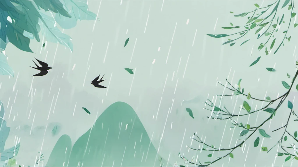 Sweeping Day Photography, a bird flying over a tree branch in the rain, best quality, high quality, masterpiece, 8K UHD, highly detailed, ultra detailed <lora:sweeping-day_lora_r64_sdxl:1.2>