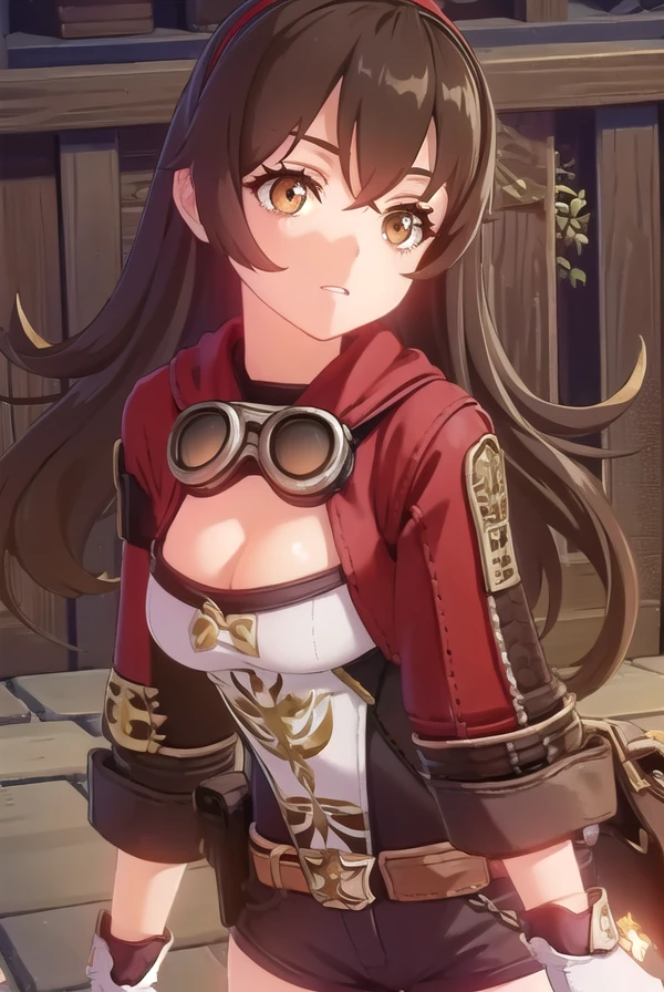 genshinamber, <lora:genshin amber ingame-lora-nochekaiser:1>,
amber, long hair, bangs, brown hair, ribbon, hair between eyes, (brown eyes:1.5), hair ribbon, sidelocks, hairband, smile, grin,
BREAK thighhighs, gloves, long sleeves, cleavage, shorts, white gloves, goggles, goggles around neck,
BREAK outdoors,
BREAK looking at viewer, (cowboy shot:1.5),
BREAK <lyco:GoodHands-beta2:1>, (masterpiece:1.2), best quality, high resolution, unity 8k wallpaper, (illustration:0.8), (beautiful detailed eyes:1.6), extremely detailed face, perfect lighting, extremely detailed CG, (perfect hands, perfect anatomy),