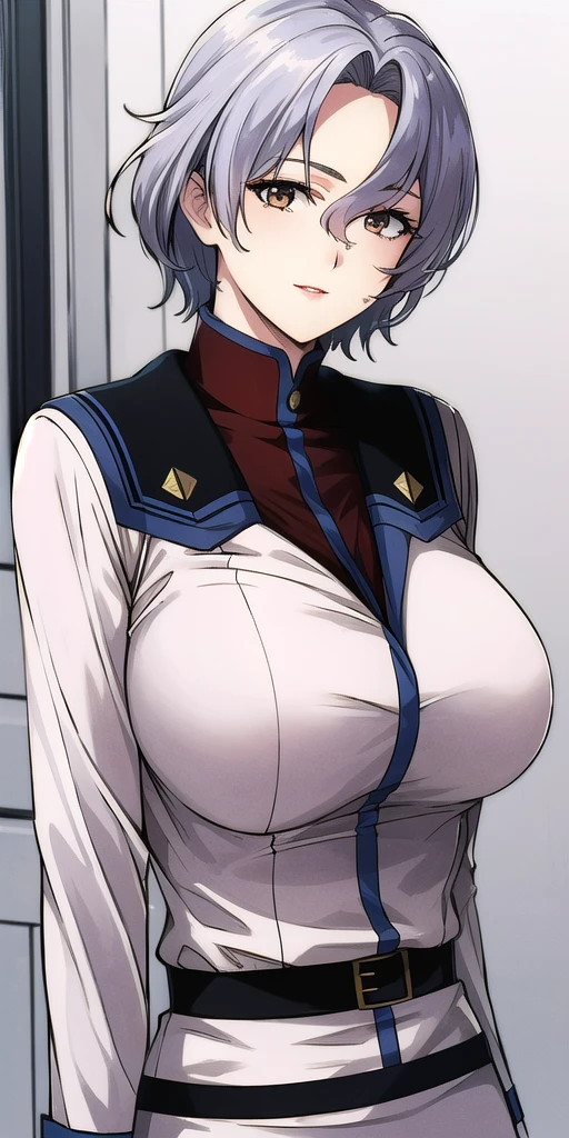 masterpiece, best quality, absurdres, 8k, perfect shadows,perfect lighting,hdr, ambient lighting, cowboy shot,shiny skin,skindentation, beautiful body, NamiFinal, (white hair : 1.4), short hair, blue eyes, (((helloutfit:1.1), underboob, miniskirt, elbow gloves, thigh boots, highleg panties, bare shoulders, curvy, midriff, curvy, thighs, higheels, shiny clothes) (underboob : 1.4), jewelry earrings,tight fit, complex detailed background, inside, luxury palace) (gigantic breasts,hourglass body, thin waist,very slim waist)extremely detailed face,detailed eye makeup, detail face, nice detailed eyes,nice hands, perfect hands (realistic pupils,realistic iris:1) heavy eye makeup,glowing eyes, Bright eyes,standing,standing at attention,(seductivel smile), (gigantic breasts: 1.1), curvy, (( tan skin: 1.1)), (( tan face: 1.1))