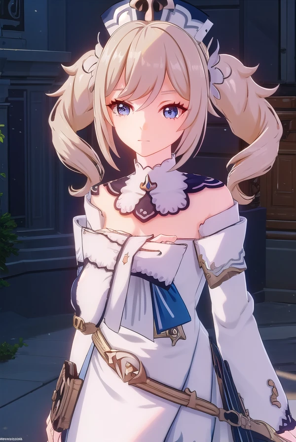 genshinbarbara, <lora:genshin barbara ingame-lora-nochekaiser:1>,
barbara, long hair, bangs, blue eyes, blonde hair, hair between eyes, twintails, sidelocks, drill hair, light brown hair, twin drills, smile,
BREAK long sleeves, hat, dress, bow, detached sleeves, white dress, detached collar, vision \(genshin impact\),
BREAK outdoors,
BREAK looking at viewer, (cowboy shot:1.5),
BREAK <lyco:GoodHands-beta2:1>, (masterpiece:1.2), best quality, high resolution, unity 8k wallpaper, (illustration:0.8), (beautiful detailed eyes:1.6), extremely detailed face, perfect lighting, extremely detailed CG, (perfect hands, perfect anatomy),