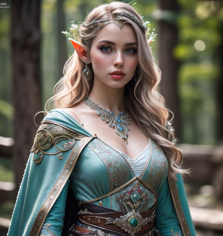 (masterpiece:1.2), (best quality,:1.2), 8k, HDR, ultra detailed, ((photorealistic)), perfect anatomy, professional light, cinematic lighting, fashion photography, ambient lighting,<lora:detail_slider_v4:2>, a beautiful female elven sorceress, long blonde hair, jewelry, ((cowboy shot)), wearing intricate elven robes, belt, headband, cape, elar, <lora:ElvenArmor-10:0.6>, epiCPhoto