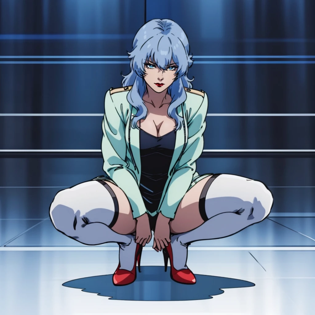 <lora:Jane001:0.7>,
Jane,1girl,blue hair,long hair,blue eyes,red_lips_,solo,
jacket,long_sleeves,dress,collarbonea,thigh-high socks,
full body,squatting,