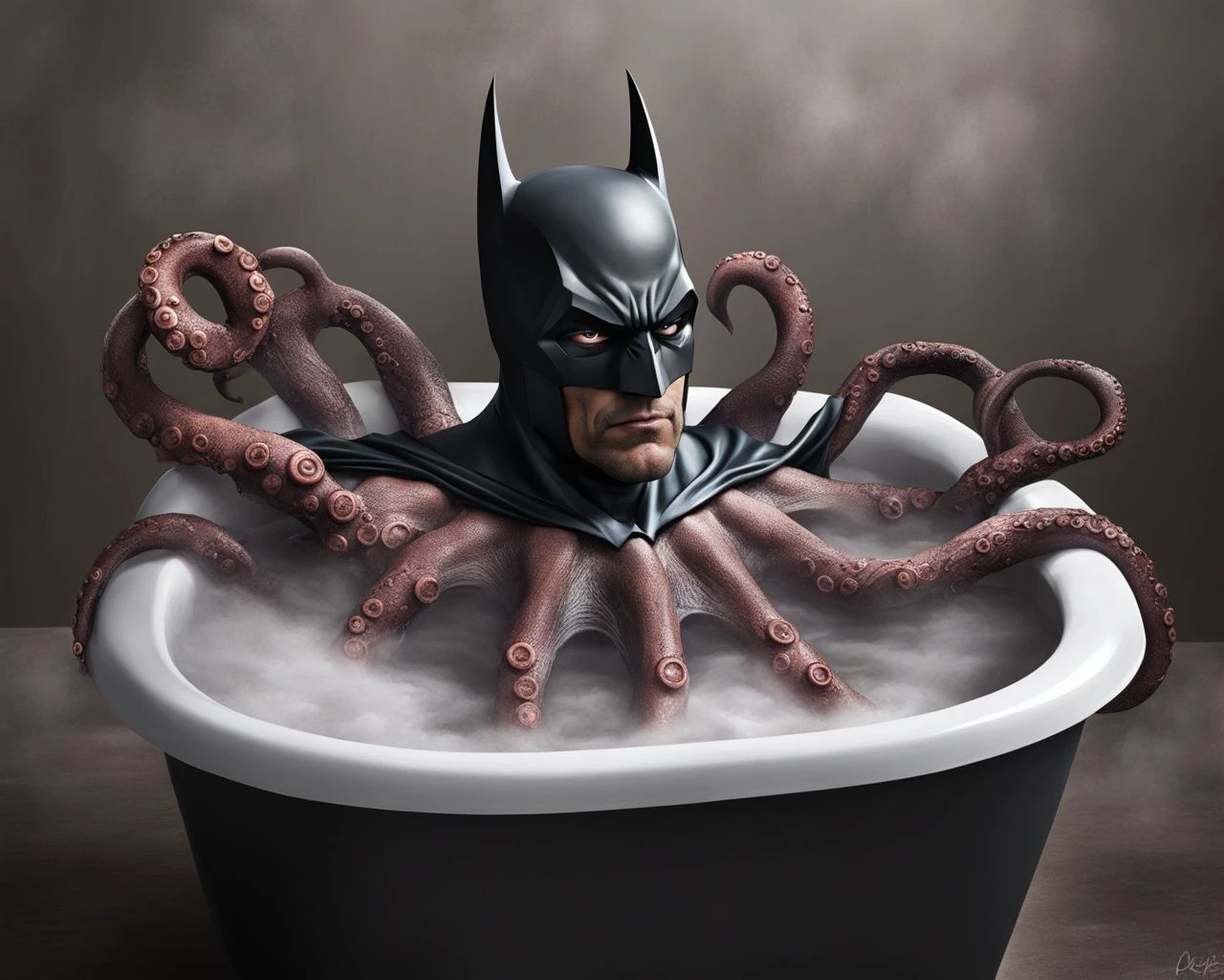 Batman is having a bath but the old gods are rising <lora:Old_gods_rising_SDXL:1.0>