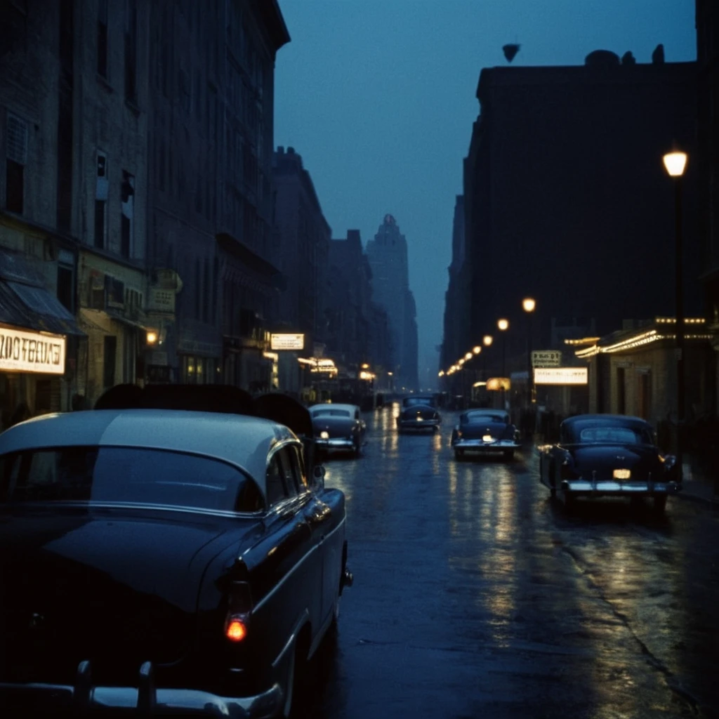 Film noir style, classic film noir style <lora:Classic Film Noir style:1>
a city street with a lot of cars and people,cinematic,film,Hollywood,crime,drama,dramatic,dramatic light,low light,dim light,low-key light,shadow,partially covered in shadow,window light,dark light,cynical,1940s,1950s,classic,vintage,retro,visual style,realistic,film still,black film,night light,blue hour,motion picture,filmmaking style,neorealism,classic film noir style,hat,outdoors,multiple boys,sky,night,ground vehicle,building,scenery,motor vehicle,6+boys,city,car,road,cityscape,dark,lamppost,street,city lights, Monochrome, high contrast, dramatic shadows, 1940s style, mysterious, cinematic