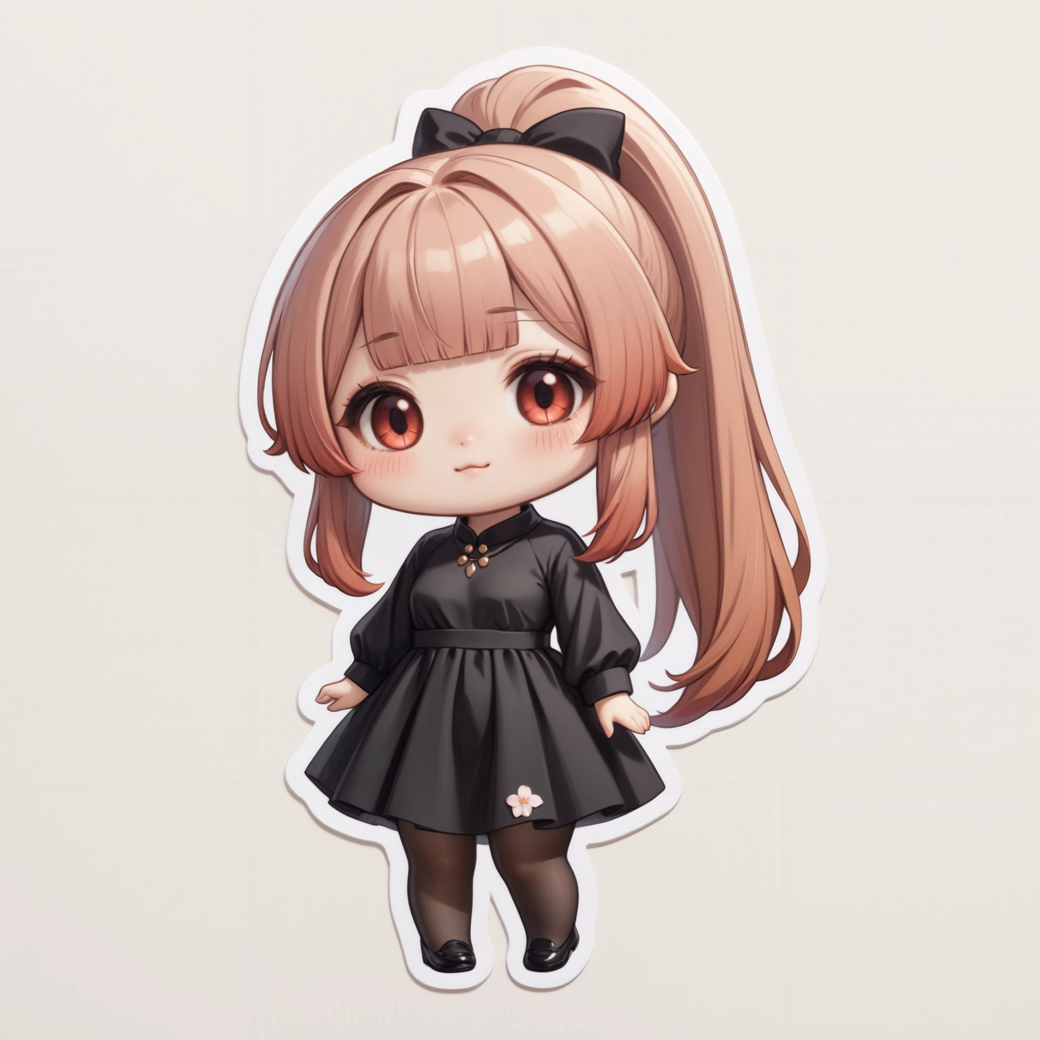 (very aesthetic, best quality), chibi, ciara faux, slit pupils, ponytail, light smile, closed mouth, medium breasts, pantyhose, black dress <lora:ciara-animaginexl-4-000010:0.8> <lora:EnvyKawaiiStickerXL01:1.2>