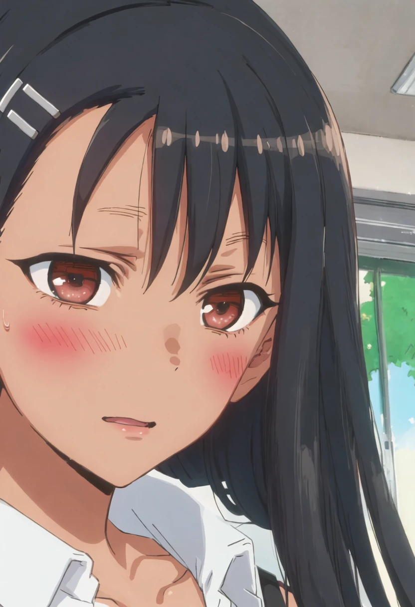best quality, masterpiece, highres, solo, {nagatoro_hayase_donttoywithmemissnagatoro:0.90}, 1girl, blush, portrait, looking_at_viewer, close-up, closed_mouth