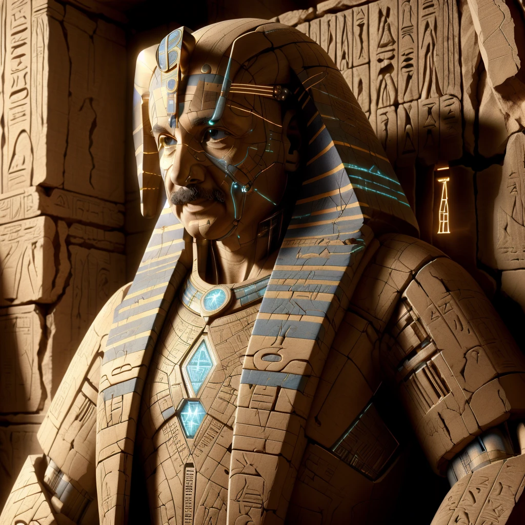 <lora:EgyptTech-30:0.8> egypttech ,scifi, hieroglyphs, sandstone,
man , Albert Einstein, <lora:Albert Einstein:0.8> , scientist coat, at a lab