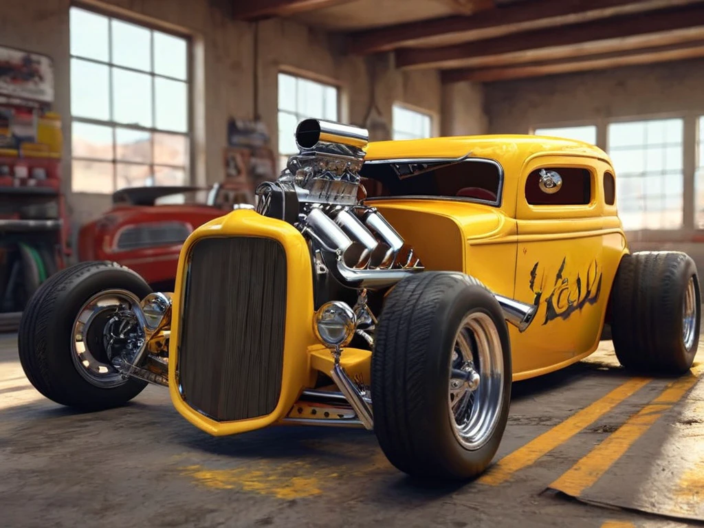 <lora:Big_Engine_Hot_Rod:1>            bigehotrod, day,indoors,  yellow paint, Woman posing,(realistic, photo-realistic:2), extremely detailed, CG, unity, 8k wallpaper, Amazing, finely detail, (real picture, intricate details),