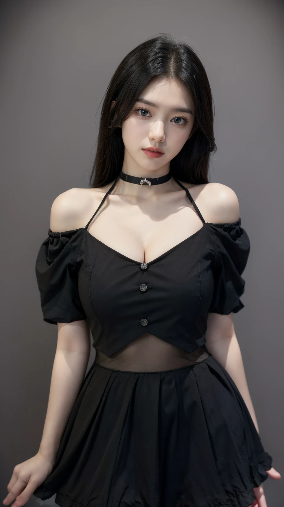 1 woman, Black formal long dress,white background,