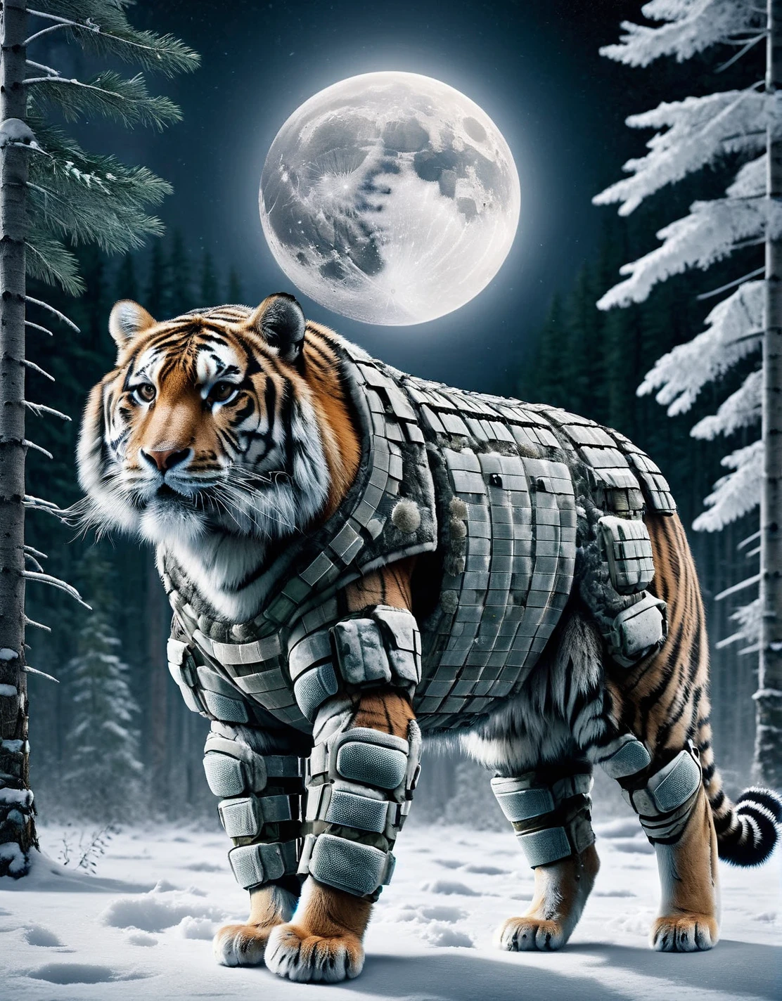 ais-rmr Siberian tiger prowling through a dense snowy forest under a full moon <lora:ais-rmr-sdxl:1>