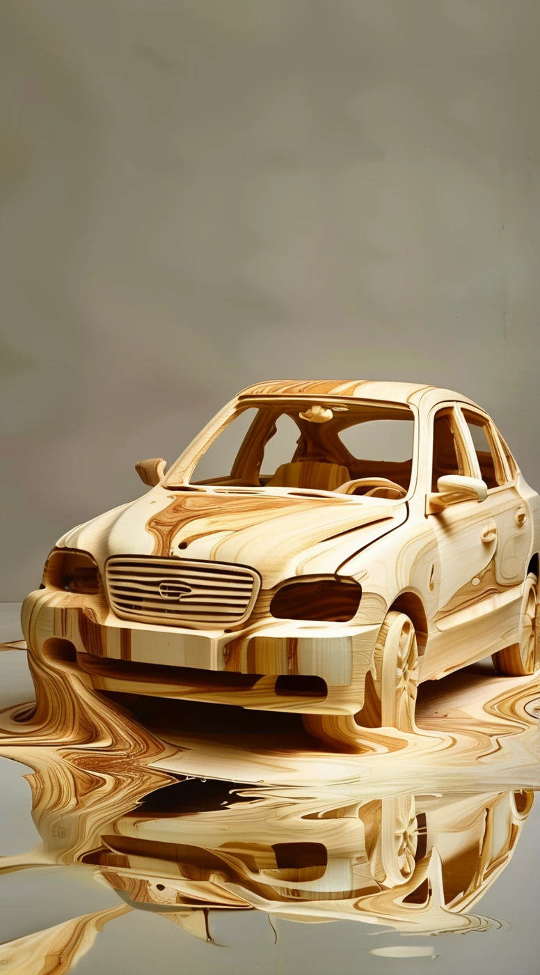 solvique a car made of melting wood <lora:solvique:1>