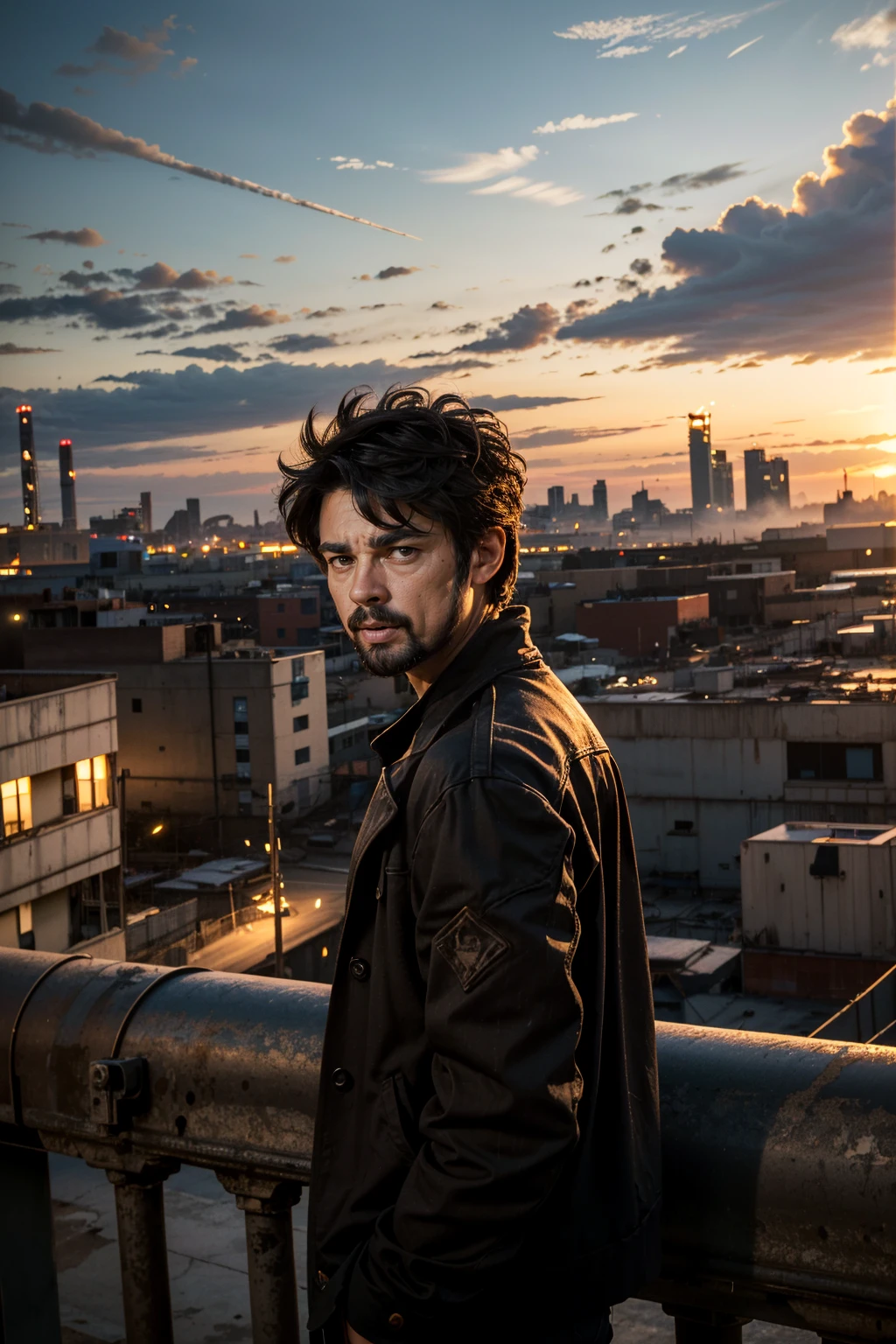 ((ultra detailed, masterpiece, absurdres))
<lora:TBBButcher:0.8>
TBBButcher, 1boy, short hair, black hair, brown eyes, Industrial rooftop with city skyline, rusty pipes, dynamic lighting, gritty urban setting