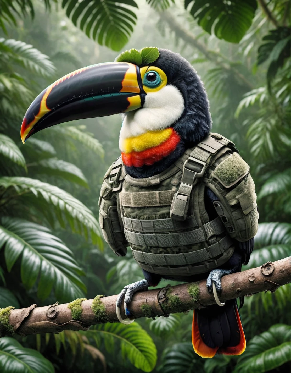 A vibrant ais-rmr toucan perched on a rainforest branch <lora:ais-rmr-sdxl:1>