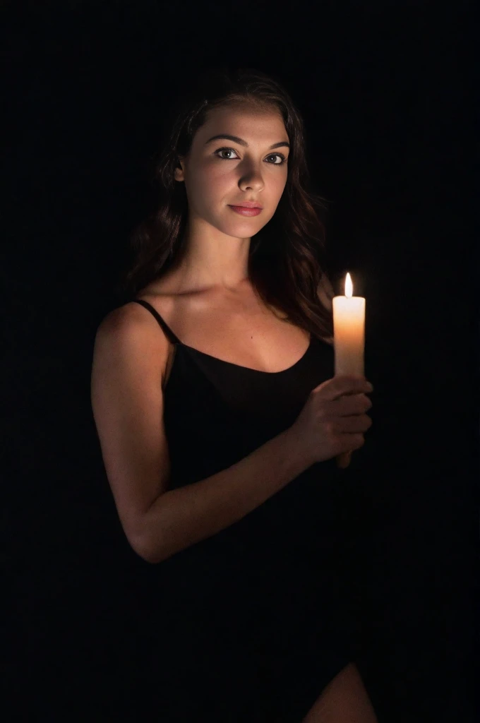 extremely detailed 16k UHD RAW photo of a ohwxkb woman with a candle in a pitch-black dark background, taken by a professional photographer with DSLR <lora:katebeckinsale-ohwxkb:1>