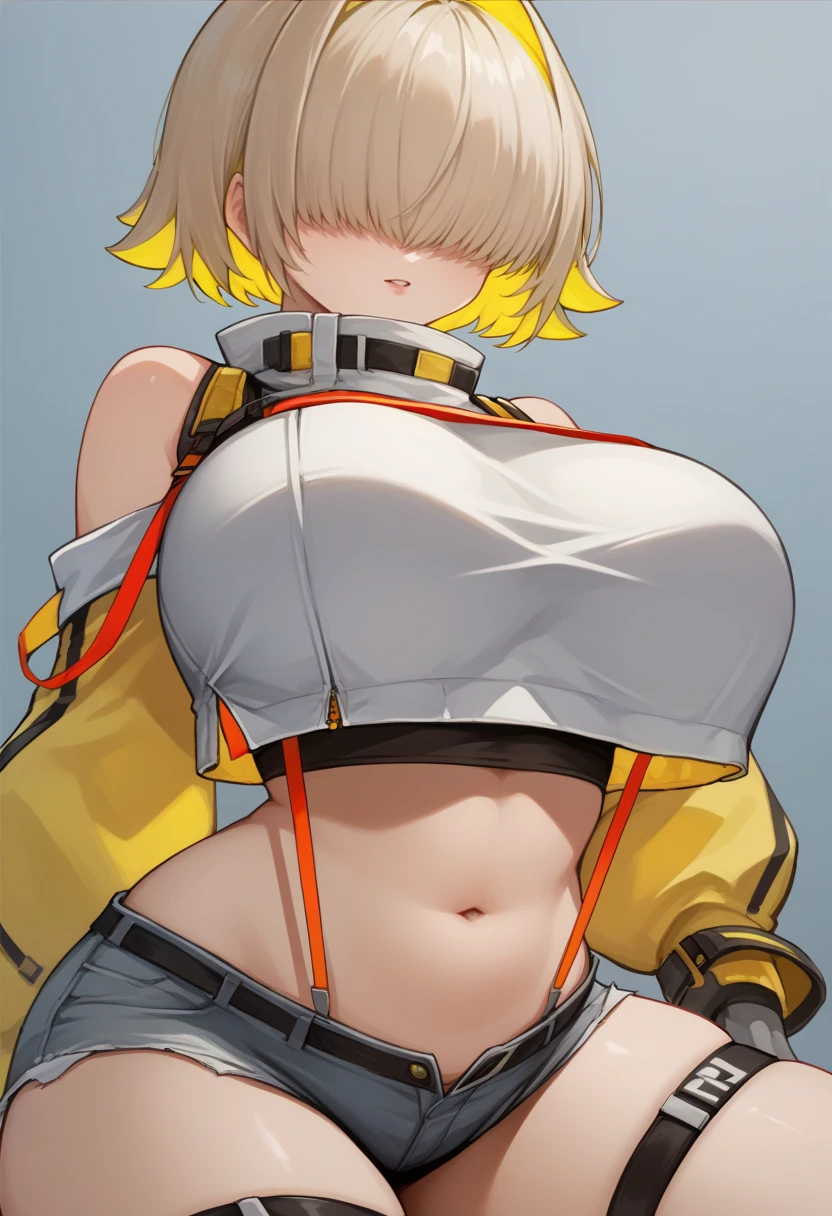 masterpiece, best quality, ultra-detailed, Potrait of beautiful , (chubby) (sexly), (plump), (curvy), (sexly), (Nude), ((tomboy)), (アニメ), (Breasts), (Plump), ((very short hair)), (boyish), (little brat), (naughty), (young), (Short Hair), (pudge face), (cute), (handsome), (Nude), (Big Areola), (Bad body odor), (Elegg), (purple eyes), (belly button), ((The eyes are hidden by the bangs)), (Sinister), (overweight), (Nude), ((thick))