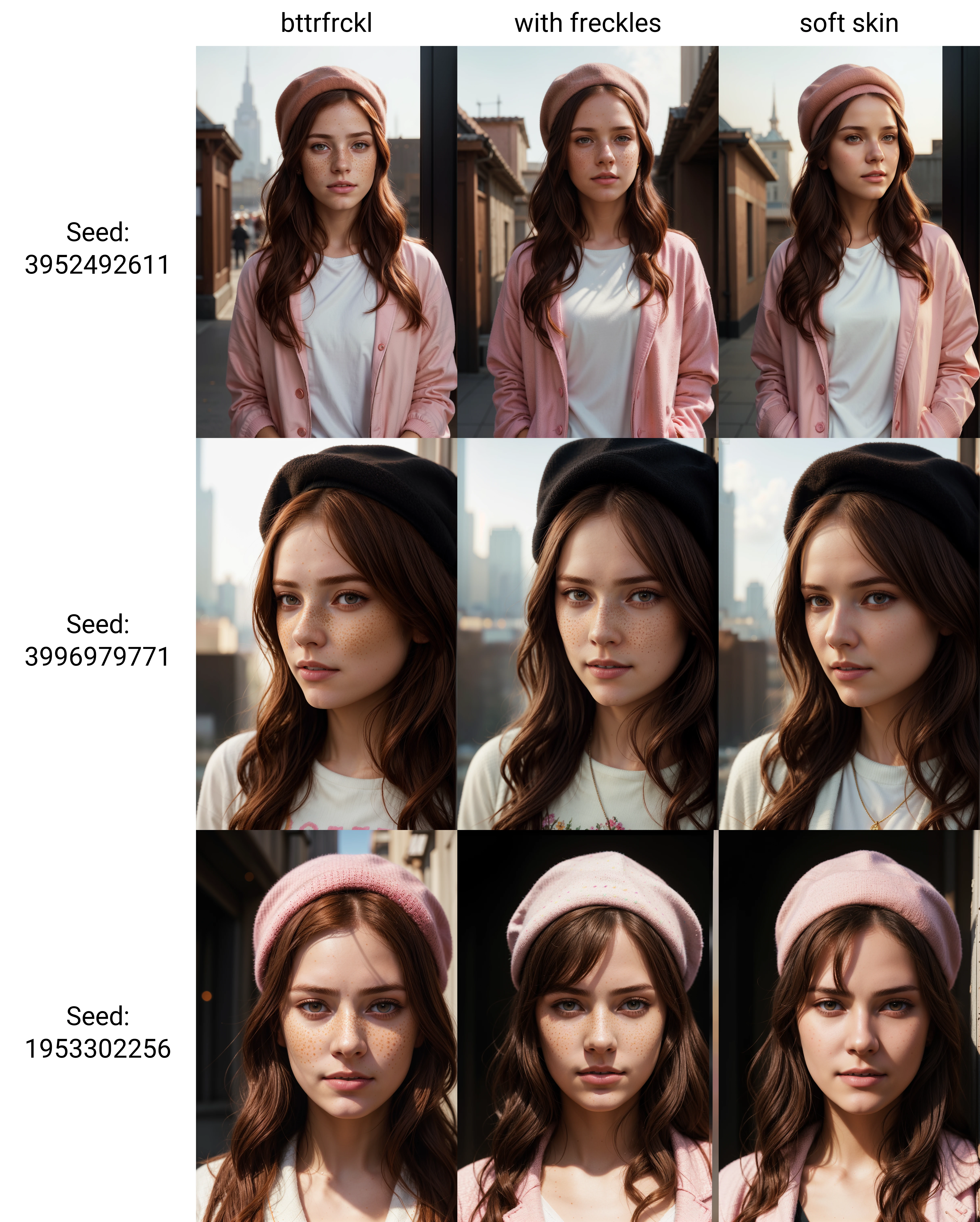 bttrfrckl. An extremely beautiful young woman with long flowing light brown hair. She has a pink beret on his head. She wears a candy pink jacket over a black sweater. (A closeup portrait.:1.2) Light on her face. Porcelain beautiful face. Plump lips. Large light colored eyes. She has a tiny nose. Look at the camera. Create super detailed fabric texture. Front view. Half body portrait. Centered composition. Front view. Half body portrait, detailed, hdr, epic background, line art, digital illustration, comic style, dynamic, highly detailed, artstation, concept art, smooth, sharp focus, illustration, Thomas Moran style, art by Carne Griffiths and Wadim Kashin, detailed background, 60-30-10 color rule, warm tones, godrays, unreal engine, greg rutkowski, loish, rhads, beeple, makoto shinkai and lois van baarle, ilya kuvshinov, rossdraws, tom bagshaw, alphonse mucha, global illumination, detailed and intricate environment