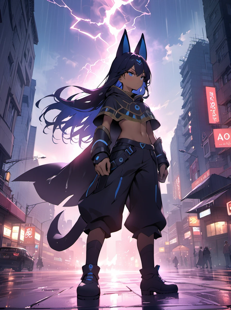 1boy, palworld-anubis, <lora:palworld_anubis_xl_lora_v1:0.7>
(masterpiece, best quality, highres:1.2), darkmix, standing, outdoors, full body, (depth of field, scenery, cityscape:0.7), abstract, graphite \(medium\), watercolor \(medium\), lightning, overexposure, storm, rain, wet, dynamic pose, looking away, fantasy,