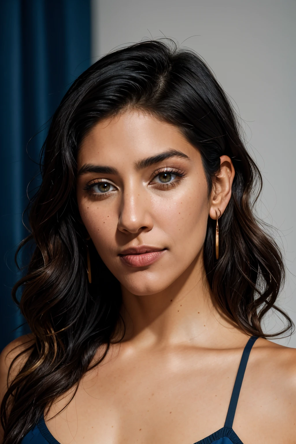 light particles, (gradients), colorful, (dynamic angle), (action pose), indoors, sunset,
(masterpiece), (best quality), (high resolution:1.2), shallow depth of field, cinematic lighting, shot on a Fujifilm X-T4 camera, in the style of (Richard Avedon:1.3), hard shadows, detailed face, detailed eyes, detailed skin, extremely detailed, intricate details, sharp focus on subject,
(1girl, 35 years old), <lora:ZH_SBeatriz_v1:1>, zh_sbeatriz, solo, realistic, lips, looking at viewer, long hair, black hair, brown eyes, dark skin, dark-skinned female, crop top, ((portrait, close-up:1.2)), slight smile,