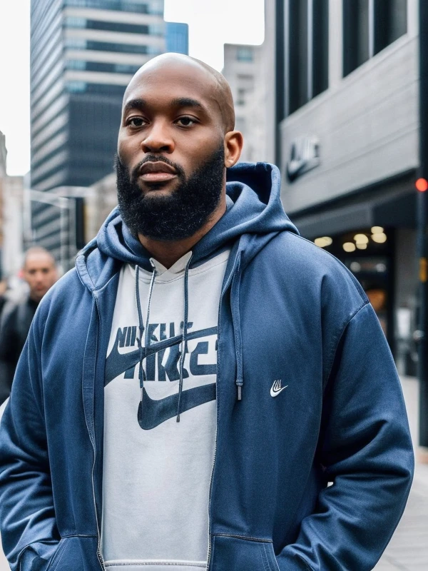 bald black man with a beard, black eyes, wears a hoodie, jeans, nike sneakers, in a very urban city, standing, posing, perfect face, perfect body, ultra-detailed face, ultra-detailed eyes, looking at viewver <lora:add_detail:0.5> <lora:Lukaku:0.6>