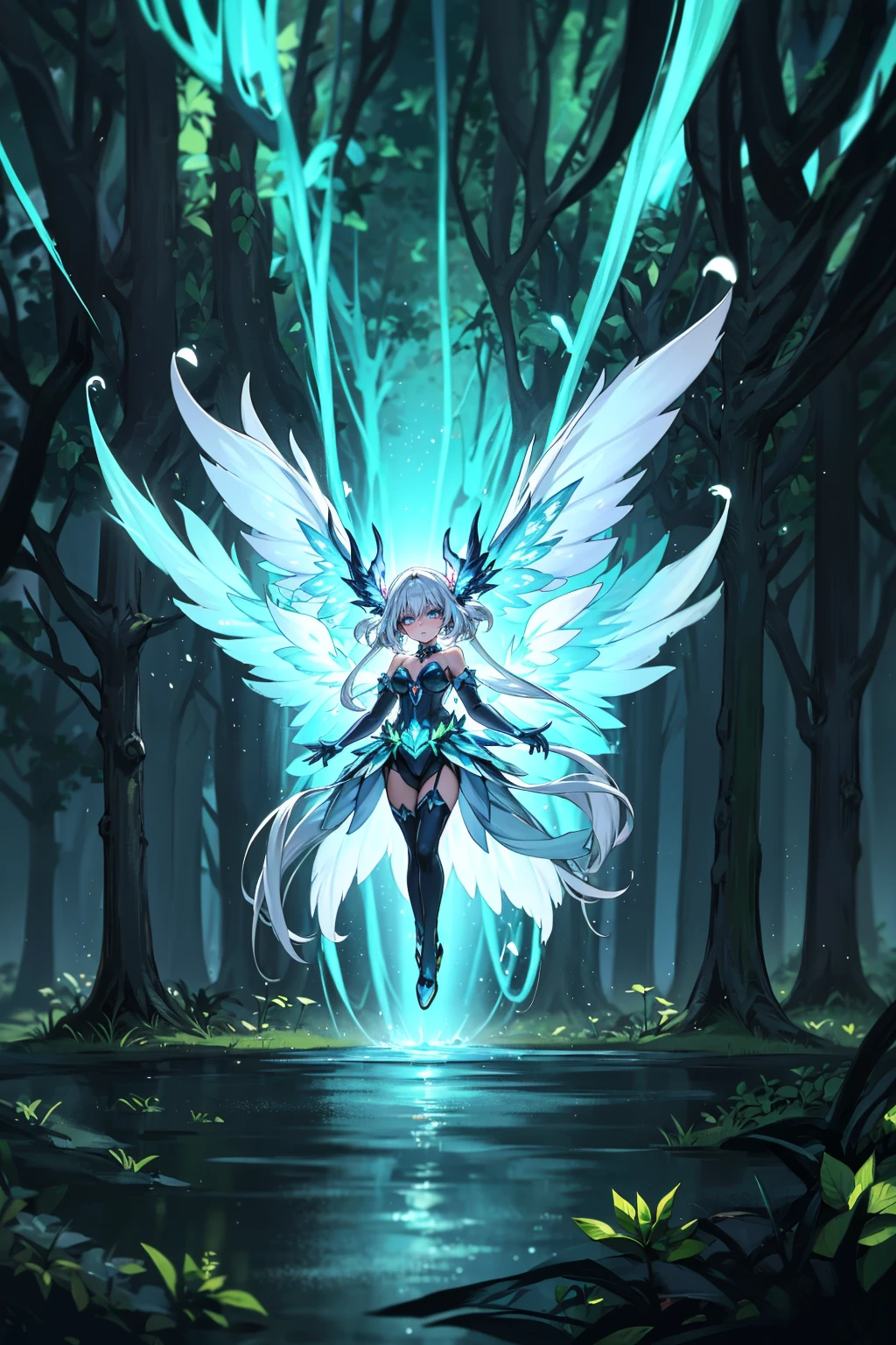 In the depths of the bioluminescent forest, where nature's magic weaves its spell, a breathtaking sight unfolds. A beautiful fairy girl, adorned with delicate wings that shimmer with an iridescent glow, spreads them wide, casting a radiant spectrum of colors that dance like ethereal ribbons through the air.
Her wings, ablaze with the hues of the rainbow, illuminate the darkness of the forest, painting the surroundings with a dazzling display of light and color. Each movement she makes sends cascades of sparkling sparks trailing behind her, creating a symphony of luminescence that enchants all who behold it.
As she flits gracefully through the enchanted forest, her radiant presence infuses the surroundings with an otherworldly beauty, transforming the bioluminescent landscape into a realm of pure wonder and magic. In her luminous glow, the beauty of the forest is magnified, and the hearts of all who encounter her are filled with awe and admiration for this exquisite fairy of the night, (blurry background, blurry foreground, depth of field, ambient lighting:1.3), (bioluminescence:1.3), ethereal glow, night, starry sky, detailed face, lightning