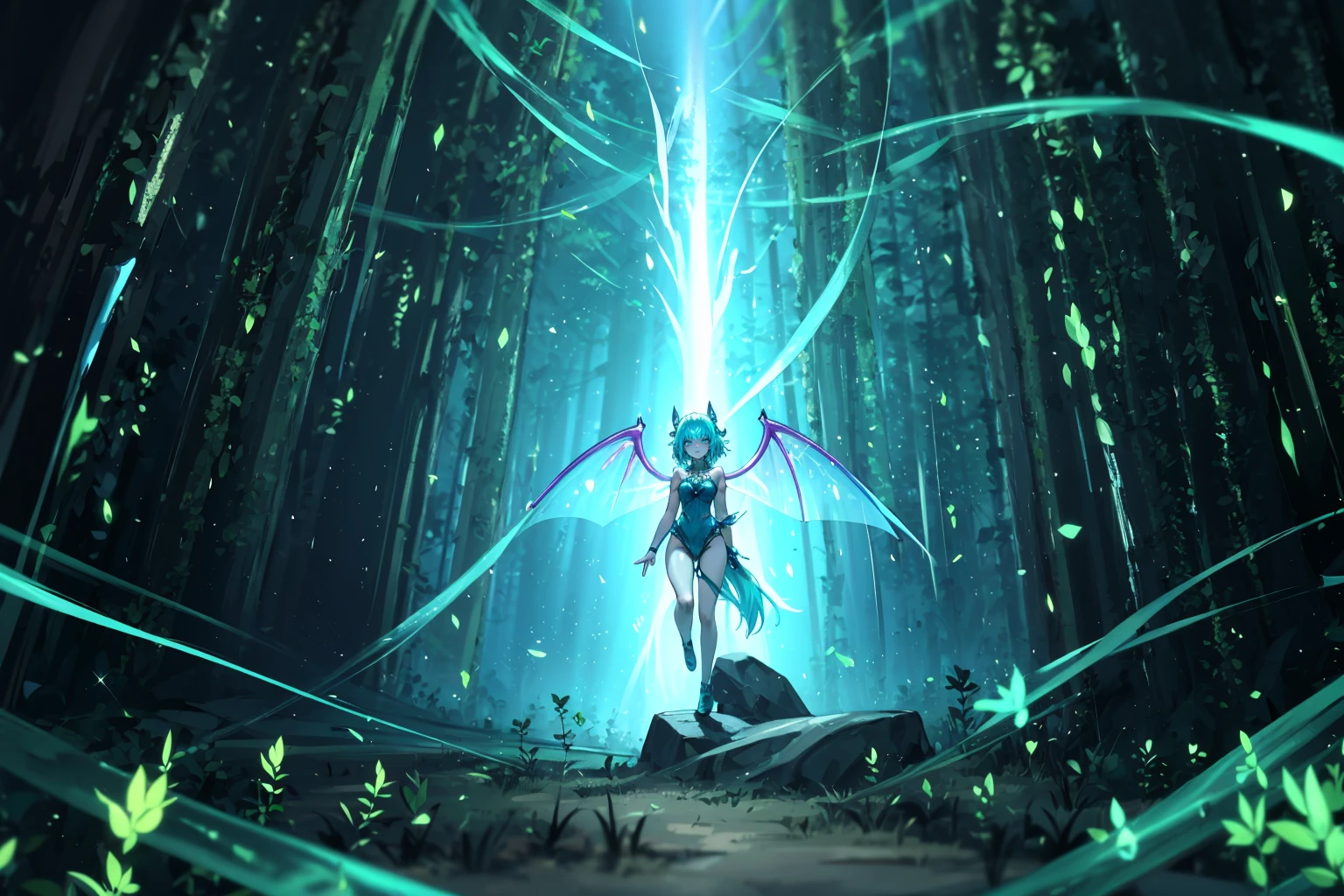 In the depths of the bioluminescent forest, where nature's magic weaves its spell, a breathtaking sight unfolds. A beautiful fairy girl, adorned with delicate wings that shimmer with an iridescent glow, spreads them wide, casting a radiant spectrum of colors that dance like ethereal ribbons through the air.
Her wings, ablaze with the hues of the rainbow, illuminate the darkness of the forest, painting the surroundings with a dazzling display of light and color. Each movement she makes sends cascades of sparkling sparks trailing behind her, creating a symphony of luminescence that enchants all who behold it.
As she flits gracefully through the enchanted forest, her radiant presence infuses the surroundings with an otherworldly beauty, transforming the bioluminescent landscape into a realm of pure wonder and magic. In her luminous glow, the beauty of the forest is magnified, and the hearts of all who encounter her are filled with awe and admiration for this exquisite fairy of the night, (blurry background, blurry foreground, depth of field, ambient lighting:1.3), (bioluminescence:1.3), ethereal glow, night, starry sky, detailed face