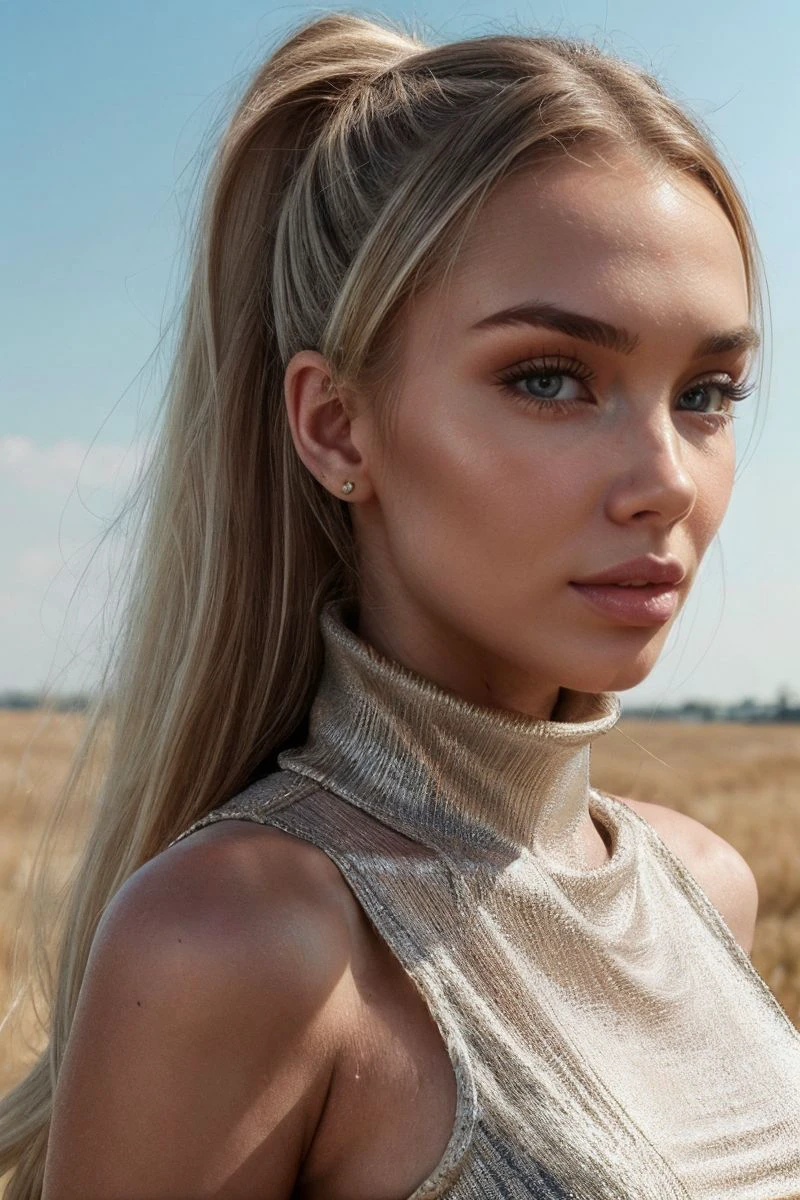 portrait of S279_SanaLantana,a gorgeous woman,on a (field:1.1),wearing a (sweatshirt:1.1),(braid),(4k, RAW photo, best quality, depth of field, ultra high res:1.1),(absurdres, intricate, photorealistic, masterpiece, ultra-detailed:1.1),