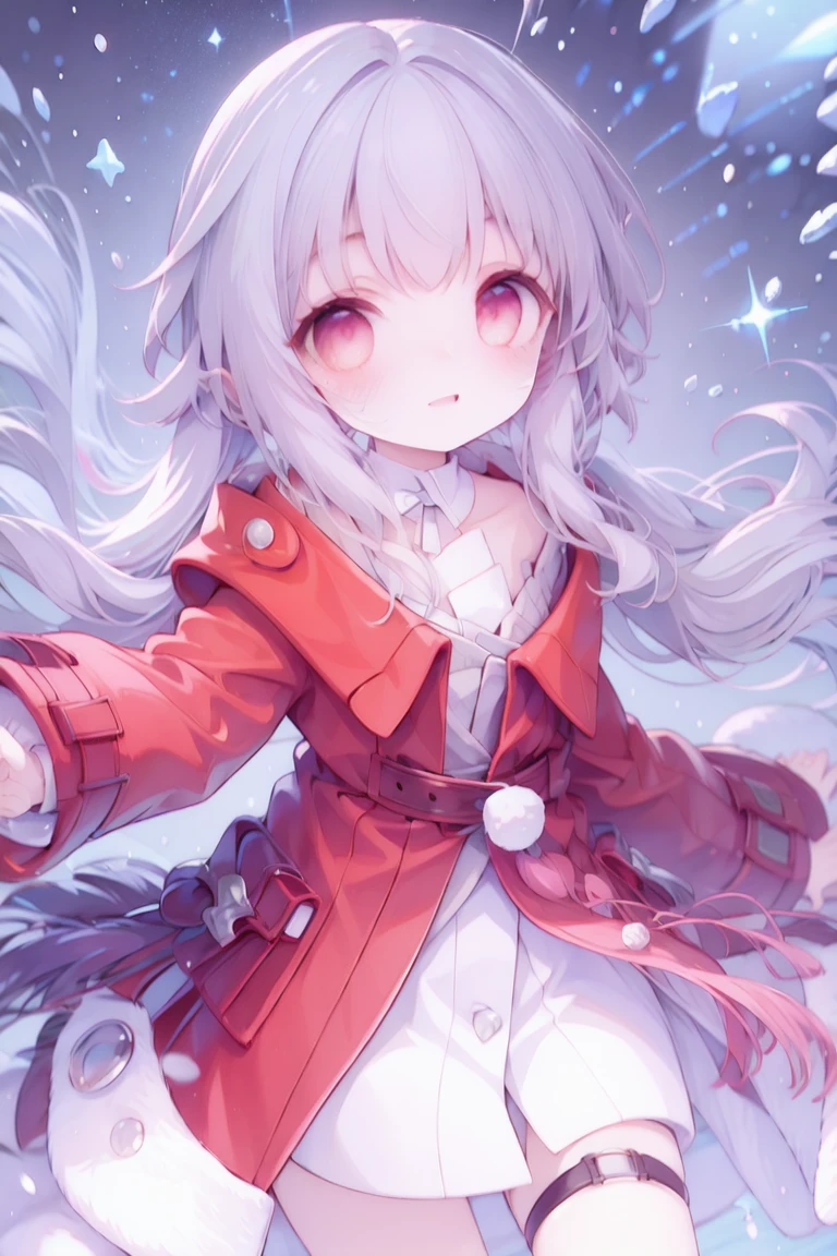 <lora:farusaria:1> (farusaria:0.8), (fa_eyes, fa_face), fa_blush, <lora:Char-HonkaiSR-Clara:1> clara \(honkai: star rail\),red eyes,red coat,white dress,detached collar,thigh strap, outstretched arms,smile,starry sky