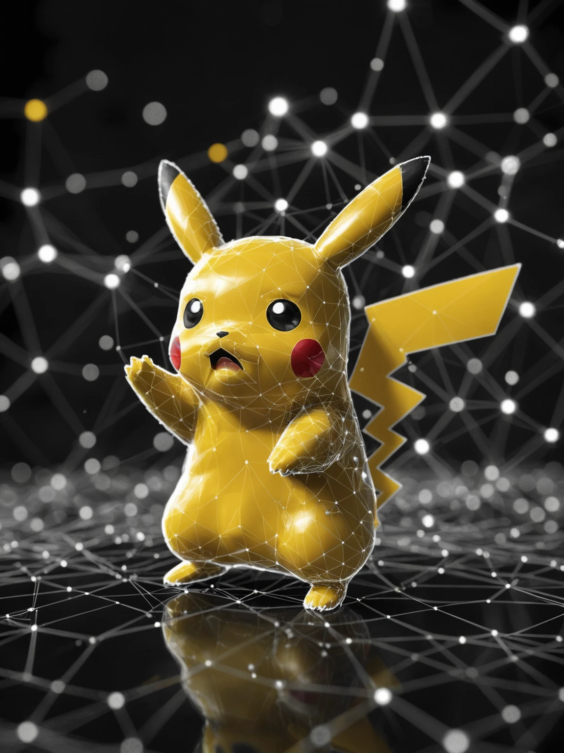 dataviz style, black and white network data visualization in the shape of Pikachu, masterpiece , hyper detailed, unreal engine <lora:dataviz_style_xl_v1:1>