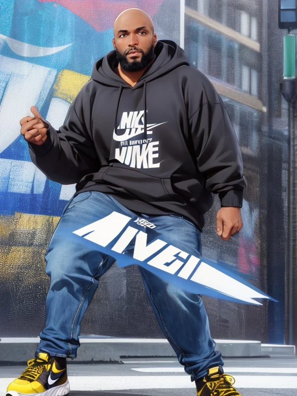 bald black man with a beard, black eyes, wears a hoodie, jeans, nike sneakers, in a very urban city, standing, posing, perfect face, perfect body, ultra-detailed face, ultra-detailed eyes, looking at viewver <lora:add_detail:0.5> <lora:Lukaku:0.6>