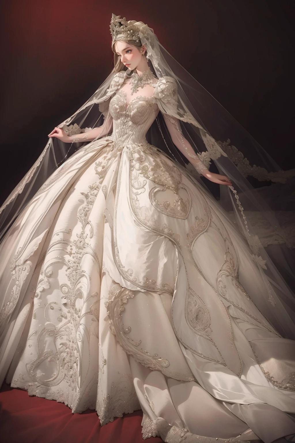 <lora:0257 castle style wedding dress_v2:0.75> , ((ruanyi0257,bridal veil,lace-trimmed dress,wedding dress,white dress,bride)):1.25, (pout, angry):1.15, look at viewer,
BREAK 1woman, adorable, clear face, solo, ((full body)):1.32, ((a woman wear a clear glasses, detailed glasses)):1.2,
BREAK perfect(anatomy,body,face,hand,leg,foot,fingers), ((multicolor hairs, very long hairs):1.2, cleavage),
BREAK soft light, light on face, cinematic lighting, dynamic(angle, elegant posture), detailed(shadow, lightning),
BREAK beautiful detailed woman, glossy pink lips, ((milky skin, shiny skin)), makeup, blush,eyeliner, eyeshadow, eyelashes, textured skin, collarbone, perfect skin,
BREAK <lora:more_details:0.75>, extremely detailed, CG, finely detail, (masterpiece, best quality):2.0, (intricate details, depth of field),
BREAK <lora:uber_saggy2:0.68>, saggy, sagging_breasts, ((huge breasts)),
indoors, detailed wedding hall, cozy, night:1.2, <lora:Night scene_20230715120543:0.45>, (starry sky, starry star), 1moon, one moon, windows,