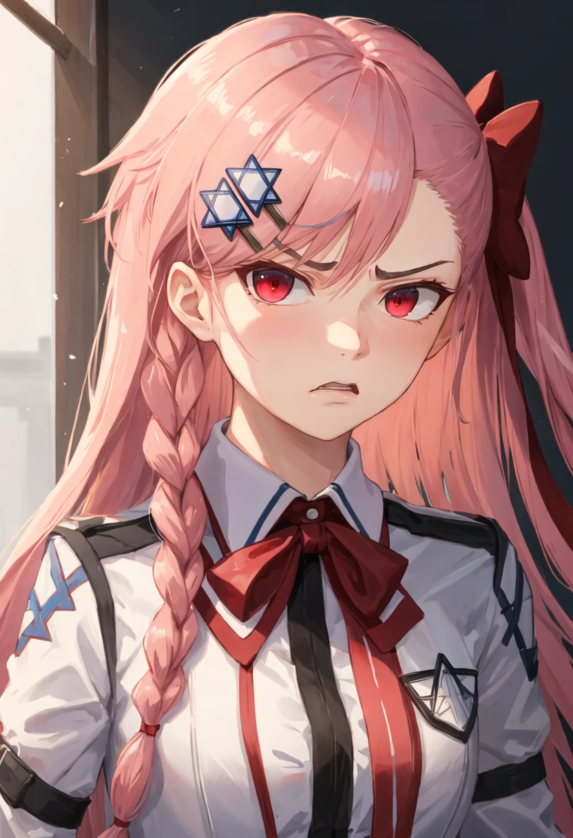 best quality, masterpiece, highres, solo, {negev_girlsfrontline:0.90}, angry, annoyed, portrait, looking at viewer