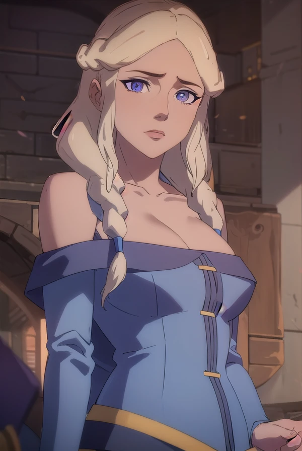 alluravysoren, <lora:allura vysoren-lora-nochekaiser:1>,
allura vysoren, long hair, blonde hair, braid, twin braids, (purple eyes:1.1),
BREAK dress, cleavage, bare shoulders, collarbone,
BREAK outdoors,
BREAK looking at viewer, (cowboy shot:1.5),
BREAK <lyco:GoodHands-beta2:1>, (masterpiece:1.2), best quality, high resolution, unity 8k wallpaper, (illustration:0.8), (beautiful detailed eyes:1.6), extremely detailed face, perfect lighting, extremely detailed CG, (perfect hands, perfect anatomy),