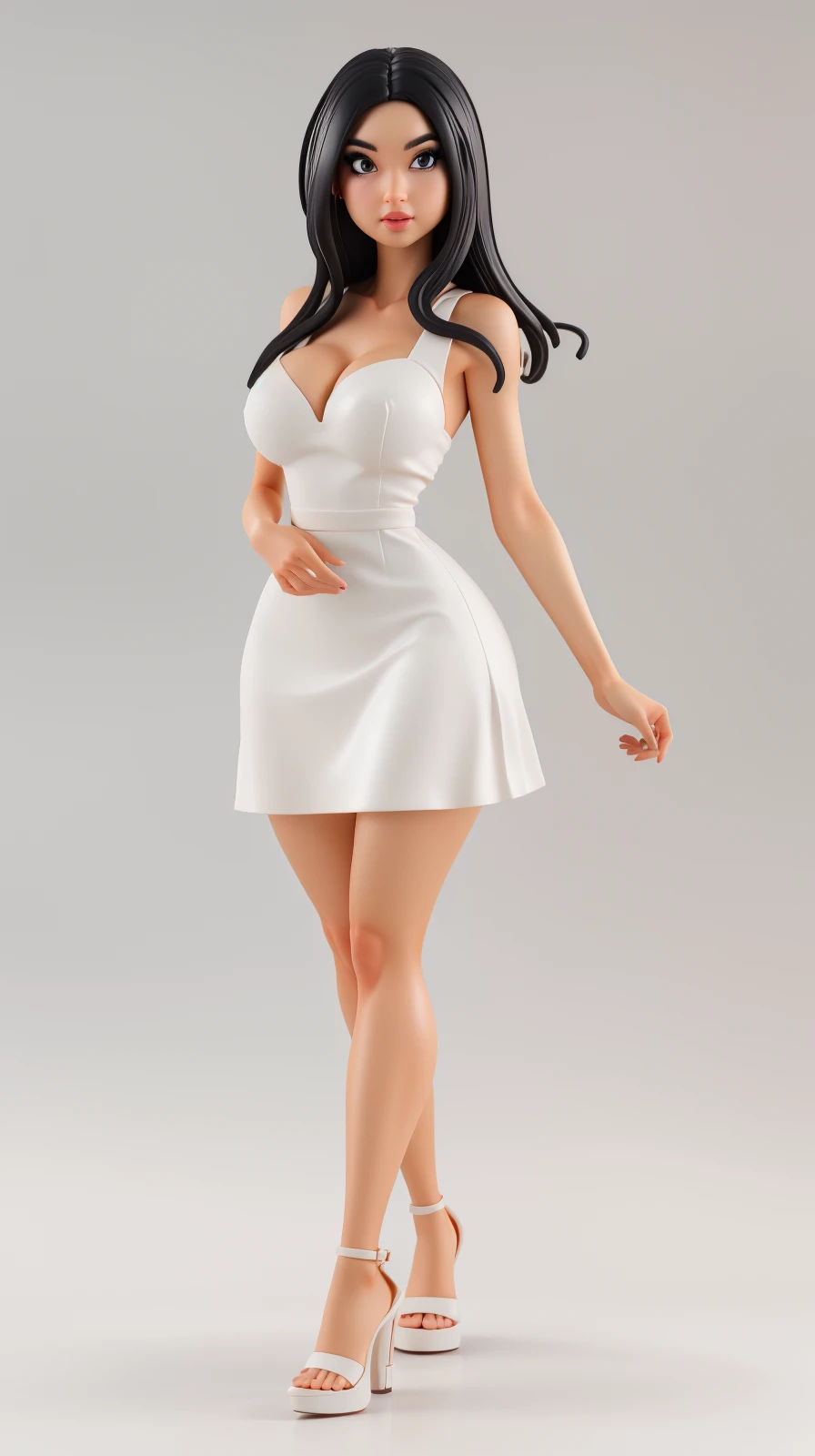 <lora:Sexy-Philippine:1>  long straight black hair, black eyes, as  pvc figure, white dress, sandals, high heels, looking at viewer, perfect hands, big breast, wide hips, thick thighs, ultra realistic digital art, a 3D render, photorealism, clean scene, white background, circular base, <lora:p3r3zstyle_v3:0.4>  <lora:P2p0:0.4> <lora:Sexy-Figures:1>