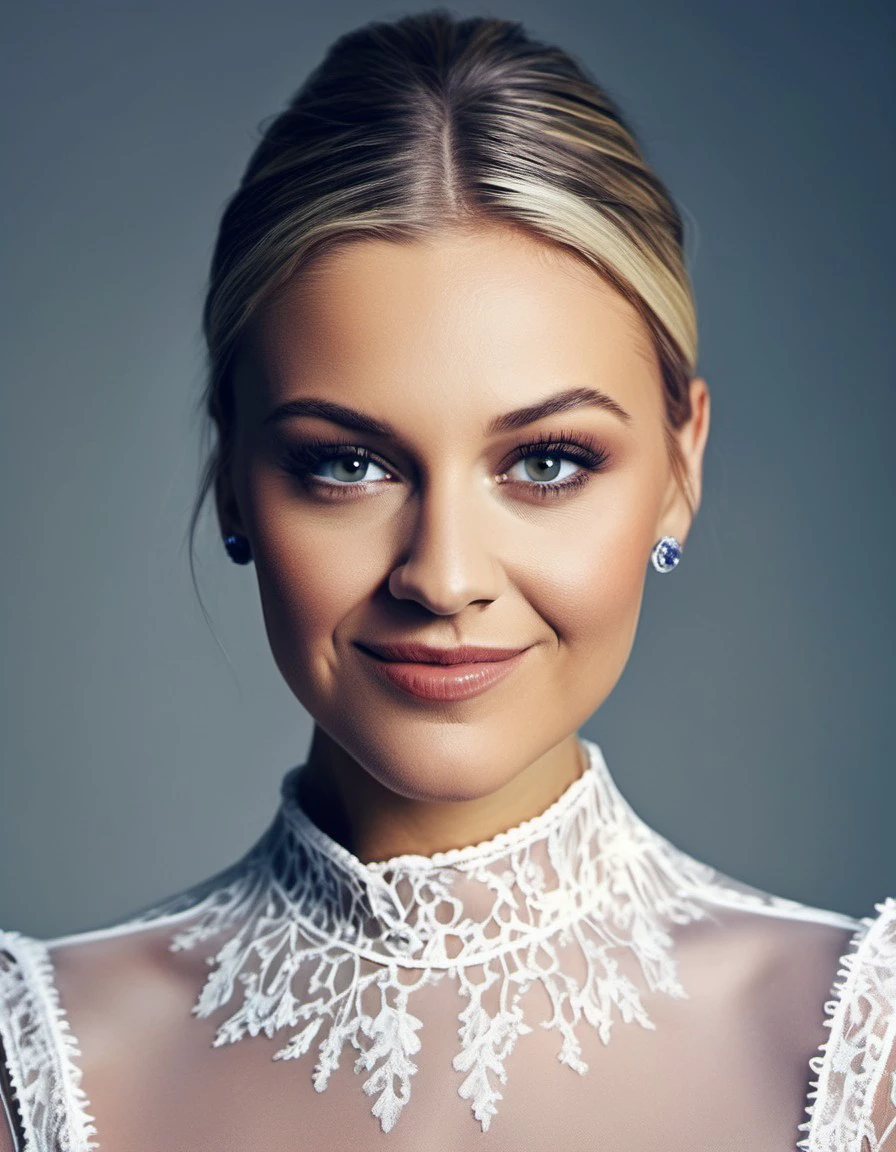 ,<lora:Kelsea Ballerini:1> professional celebrity photography of a young and beautiful klsbllrn woman, smiling, (symmetrical headshot:1.1), honest, RAW, cold tones, sharp, square shoulders, face focus, (skin pores:0.1), hyper detailed, subsurface scattering, caustics, in style of Platon shot on Canon EOS 5D Mark IV 24-70mm f/2.8 1/125s 400 Natural light, reflectors, wearing a silk blouse .