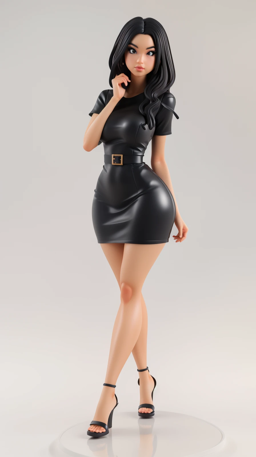 <lora:Sexy-Philippine:1>  long straight black hair, black eyes, as  pvc figure, white dress, sandals, high heels, looking at viewer, perfect hands, big breast, wide hips, thick thighs, ultra realistic digital art, a 3D render, photorealism, clean scene, white background, circular base, <lora:p3r3zstyle_v3:0.4>  <lora:P2p0:0.4> <lora:Sexy-Figures:1>