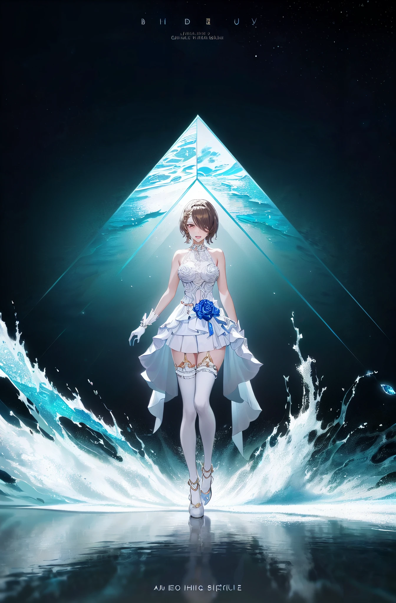 simple_white_background, golden and white theme, Sense of coordination, sense of order, mathematics beauty, (((cover design))), (((((cover art))))), ((trim)), album_art, official art, (Master's work), full body, closeup, 1girl,
<lora:lthuajia-v100-000029:0.8:lbw=OUTALL>,huajia, 1girl, rita rossweisse, wedding dress, earrings, hair over one eye, jewelry, brown hair, bride, white dress, white gloves, short hair, white thighhighs, hair ornament, mole under eye,
beach, sand, water, sea, white geometry, colorful geometry, reflection, crystal_art, pattern_design, creative, Mystery pattern, colorful crystal decorate, blue crystal, (architectural art), ((geometric art)), pattern design, creative, shine, dream,
swimming in ocean,
------,
Low saturation, grand masterpiece, Perfect composition, film light, light art,