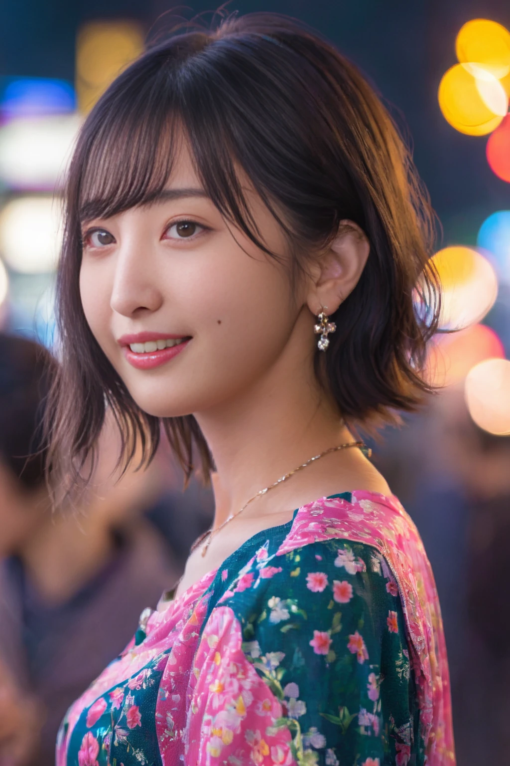 1girl,japanese girl,(RAW photo, best quality), (realistic, photo-realistic:1.4), masterpiece, an extremely delicate and beautiful, extremely detailed, 2k wallpaper, Amazing, finely detail, extremely detailed CG unity 8k wallpaper, ultra-detailed, highres, hard light, beautiful detailed girl, extremely detailed eyes and face, beautiful detailed nose, beautiful detailed eyes,cinematic lighting,perfect anatomy,
on the streets of shibuya,tokyo, neon lights,city lights at night,crowd,(bokeh:1.2)
(wearing blouse) ,(playful poses)
sakuraayane, <lora:SakuraAyaneXL-000006:1>,(smiling),half body shot