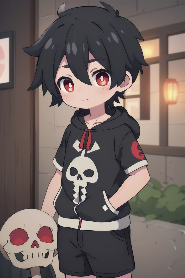 <lora:kabanesd-000012:0.6>
1boy named kabane_kusaka,
black hair,
standing alone in a city,
his pupils are white his corona is red,
he has a smirk on his face,
(black onesie:1.2) with (skeleton pattern:1.2),
draw it in the style of Kemono Jihen,
hood down
black short pants,
The soft lighting and detailed surroundings create an immersive environment where imagination runs wild hyper-detailed,
hyper-detailed face, high quality visuals, dim Lighting, sharply focused, octane render, 8k UHD,
GS-Boyish, AS-YoungV2