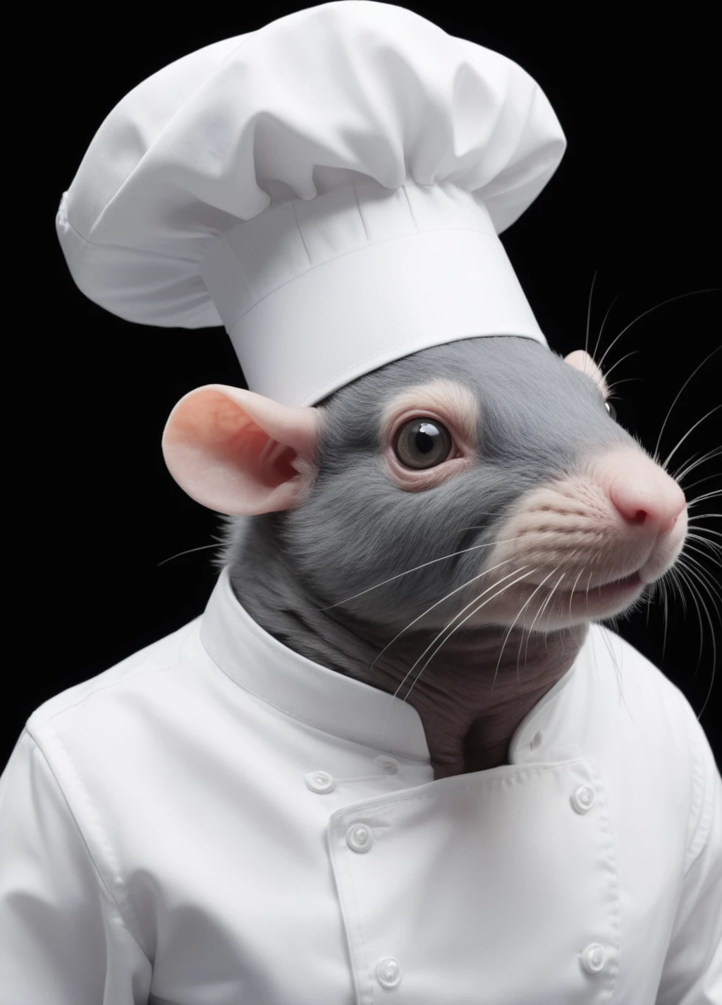 a rat pigeon, hybrid, chimera, wearing a chef hat, photorealistic