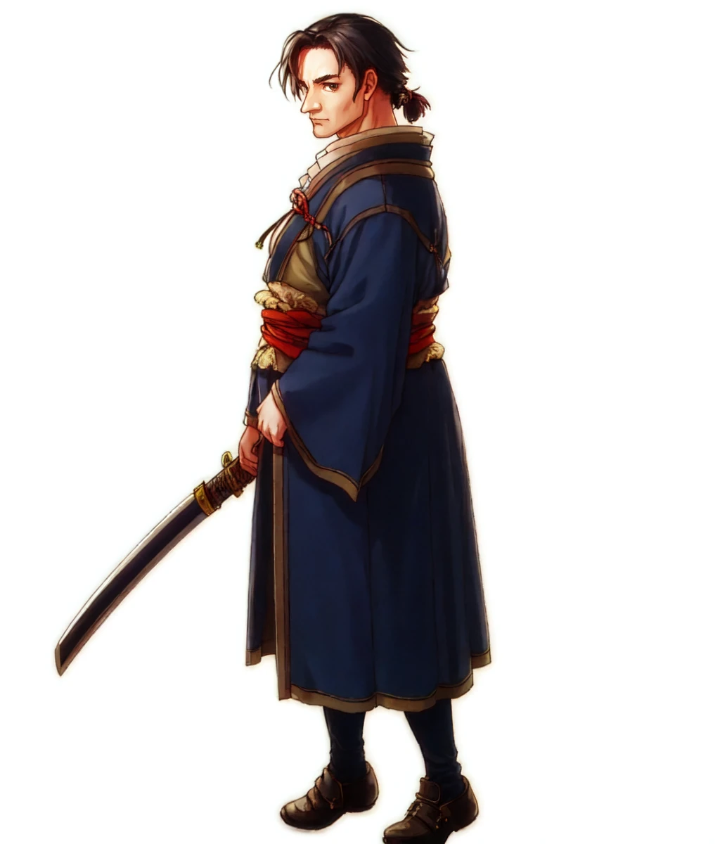 ((best quality)), ((masterpiece)), (detailed), Cowboy shot, solo, male focus, Rengoku Kyojuro,  looking a viewer,  Long hair, high ponytail, Split eyebrows, holding a katana 