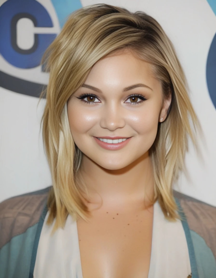 OliviaHolt,<lora:OliviaHoltSDXL:1>,A close-up portrait of a beautiful woman, smiling, asymmetrical cut hair style, natural skin, glamorous, beauty of simplicity, highly detailed, photographer: randomly selected.