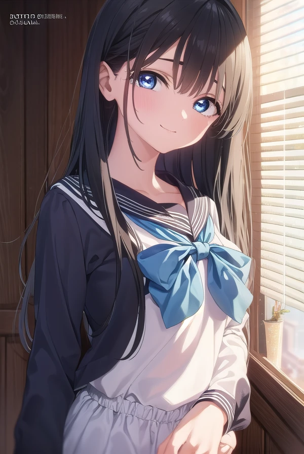 komichiakebi, <lora:komichi akebi s1-lora-nochekaiser:1>,
komichi akebi, long hair, bangs, blue eyes, black hair, smile,
BREAK shirt, long sleeves, bow, school uniform, white shirt, serafuku, sailor collar, neckerchief, blue bow, black sailor collar, blue neckerchief,
BREAK indoors, classroom,
BREAK looking at viewer, (cowboy shot:1.5),
BREAK <lyco:GoodHands-beta2:1>, (masterpiece:1.2), best quality, high resolution, unity 8k wallpaper, (illustration:0.8), (beautiful detailed eyes:1.6), extremely detailed face, perfect lighting, extremely detailed CG, (perfect hands, perfect anatomy),