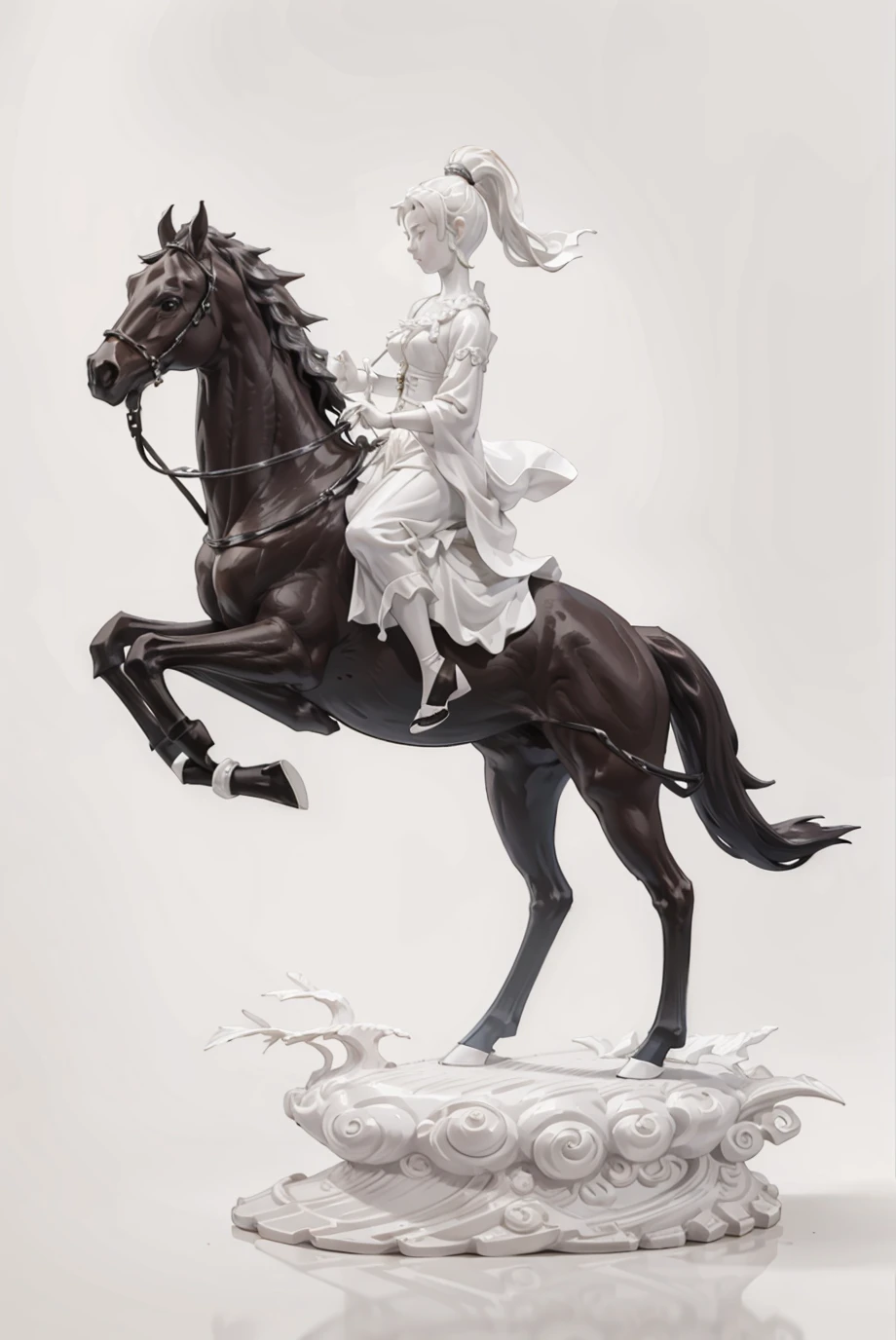 Baicistyle,statue,horse,1girl,sitting,(simple background:1.2),(white background:1.2),<lora:Baici:0.7>,, (masterpiece:1.3), (best quality:1.3),