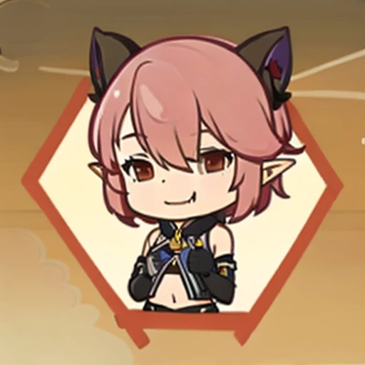 (masterpiece, best quality:1.2), highres, best illustration, 8k wallpaper, (Traditional Media), youukki, smile, short hair, red hair, oni horns, brown eyes, hair between eyes, pointy ears, skin-covered horns, looking at viewer, gloves, black gloves, midriff, sleeveless, fang, bare shoulders, shorts, sleeping, under a tree, sakura, <lora:Himesama_Goumon_Youukki_00_01:0.8>, brdrgi, chibi, <lora:Border_GIi_00_02:1>