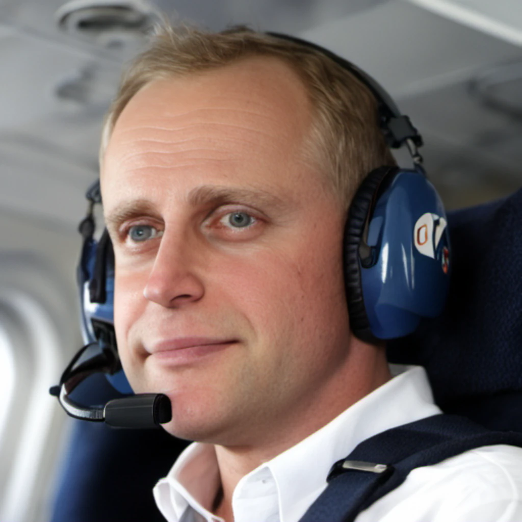 Piotr Adamczyk piloting a plane, portrait, closeup, high quality, world trade center showing through the front window of a plane, about to hit it