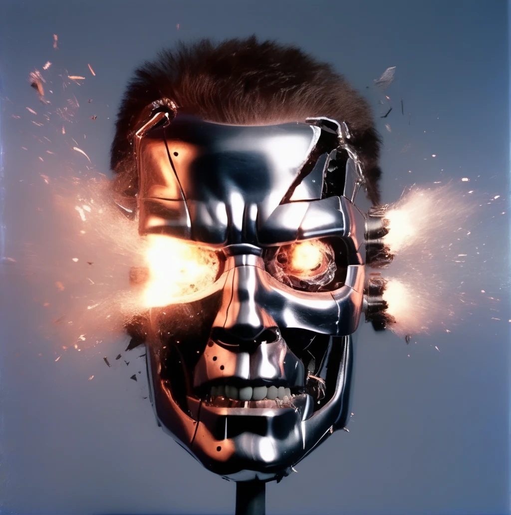 motioshot exploding terminator head, smoke and sparks<lora:motioshot:1>
