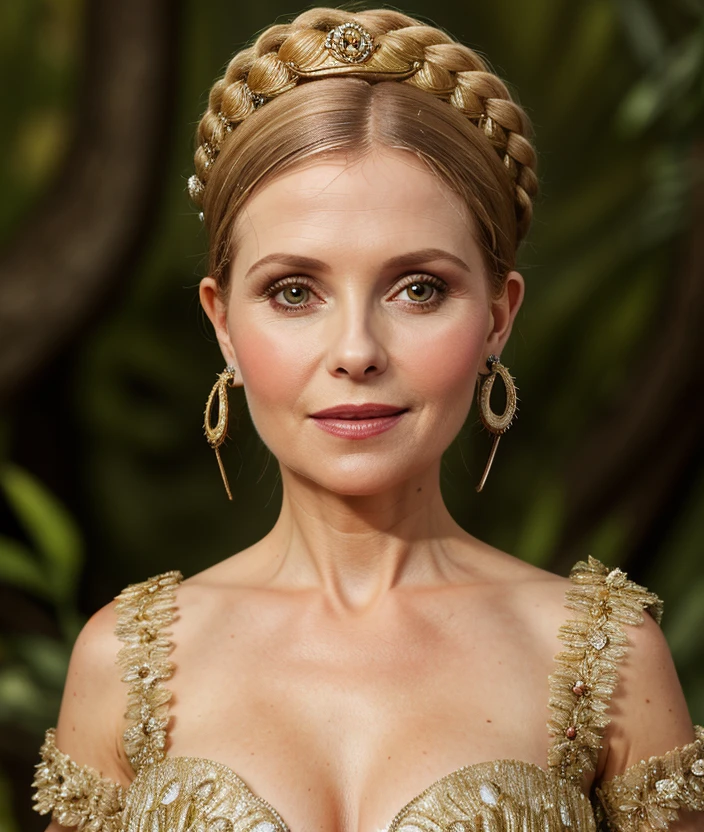 <y4l1t1y>, ((nature background)), upper body, smile, breast ((Duchess Gown)), close portrait photo
