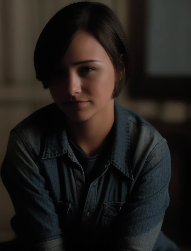 (dark shot:1.4), 80mm, <lora:AvivaCharmed:0.8>, a 90s girl in blue jean shirt, tomboy, 17 years old, <lora:LowRA:0.4>, soft light, sharp, exposure blend, medium shot, bokeh, (hdr:1.4), high contrast, (cinematic, teal and orange:0.85), (muted colors, dim colors, soothing tones:1.3), low saturation, (hyperdetailed:1.2), (noir:0.4), (intricate details:0.9), (hdr, hyperdetailed:1.2), (natural skin texture, hyperrealism, soft light, sharp)